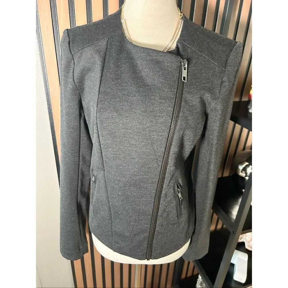 CATHARINE MALANDRINO Grey Knit Moto Jacket | Size Small new w tag retail $180